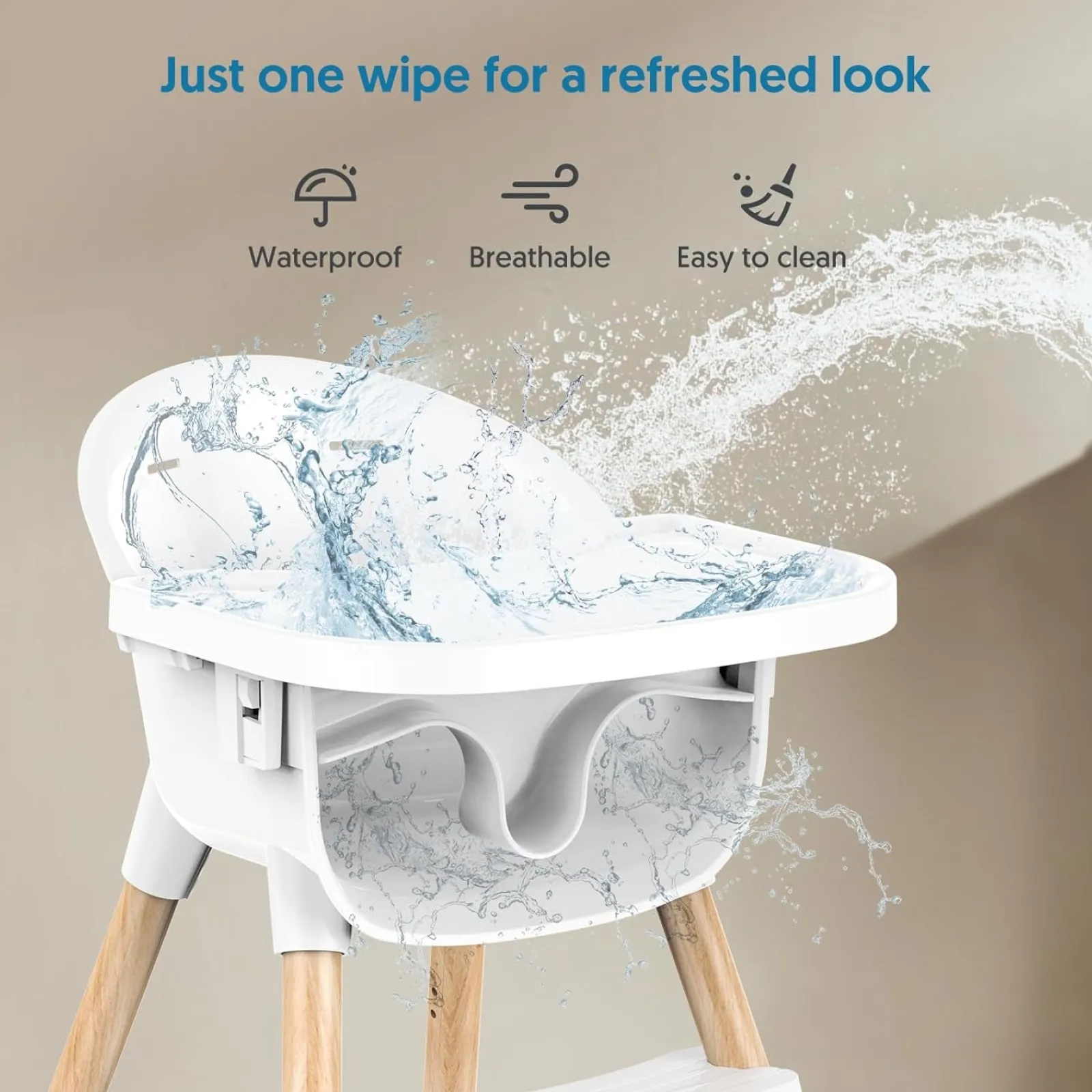 Little Helper High Chairs (wooden) | High Chairs (plastic) | Toddler Highchair with 5-Point Safety Belt | Removable Tray | White & Wooden | 6 months +