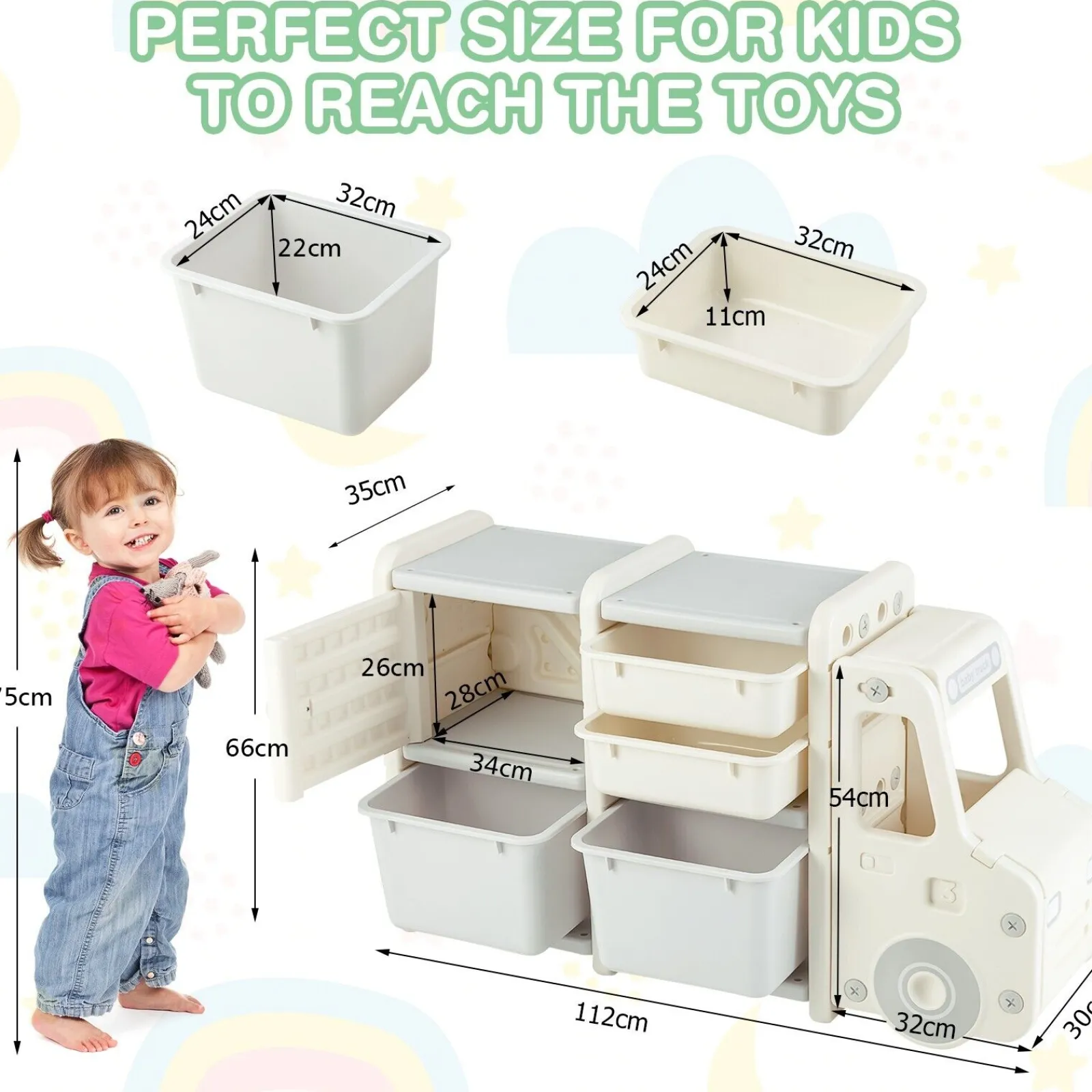 Little Helper Montessori Toys & Products | Toy Storage Units | Toddler Sized Large Montessori Truck-shaped Toy Storage | Toy Box | 3 Years+