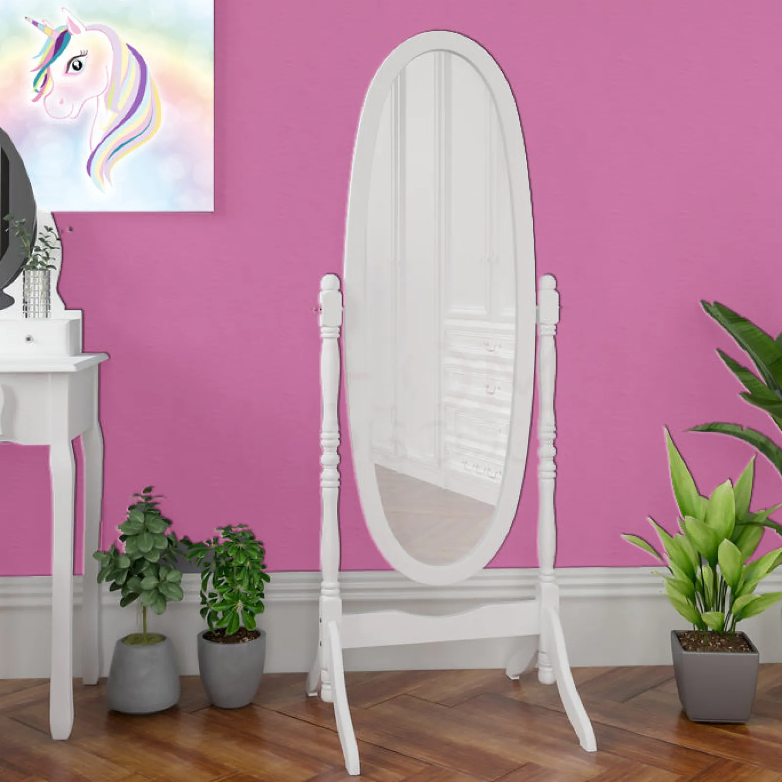 Little Helper Mirrors | White Wooden Adjustable Full Length Free Standing Chival Dressing Mirror | 1.45m