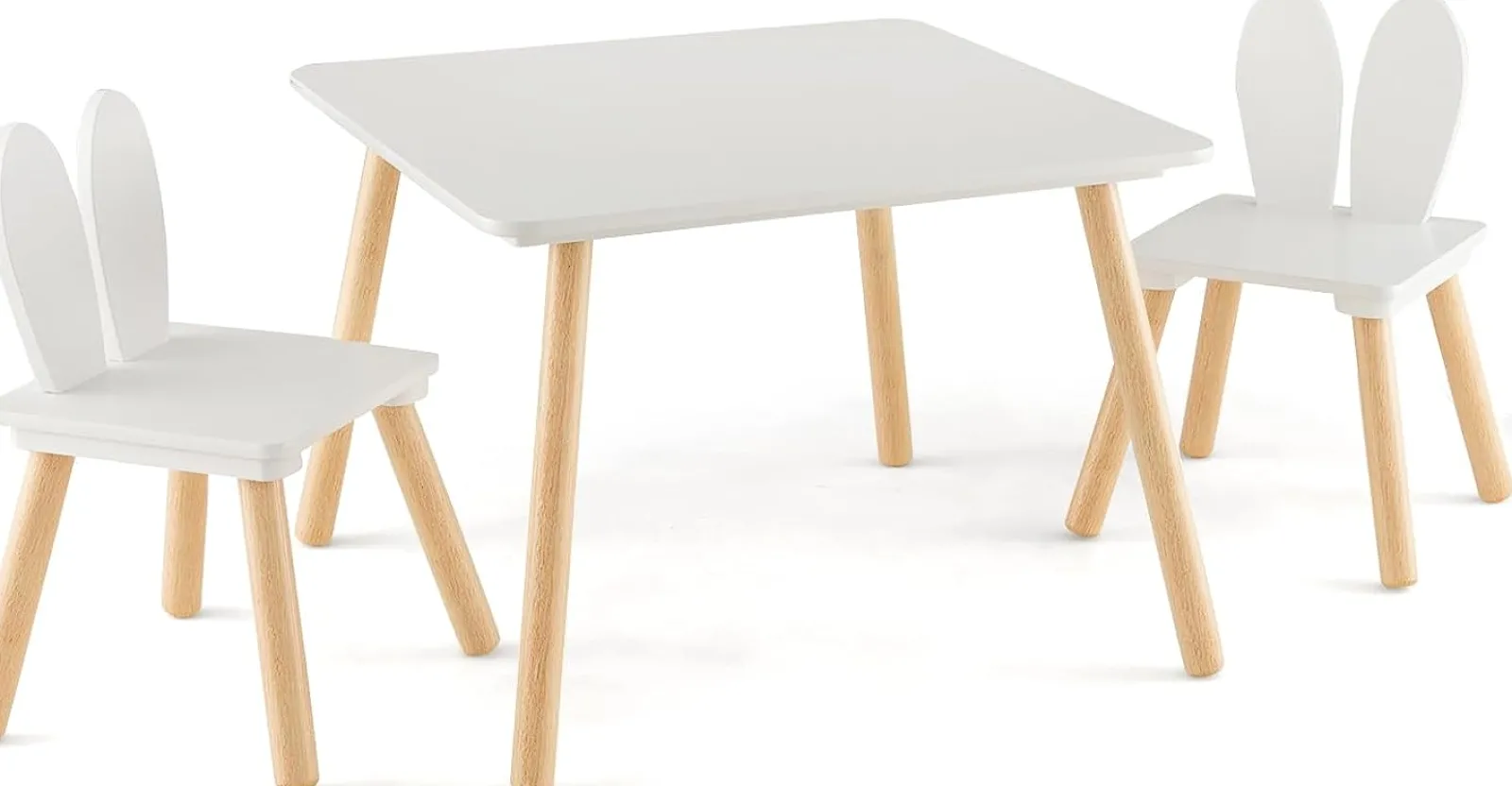 Little Helper Table & Chairs (wooden) | White Wooden Table and 2 Chairs Set | Kids Modern Activity Desk | White | Solid Wood
