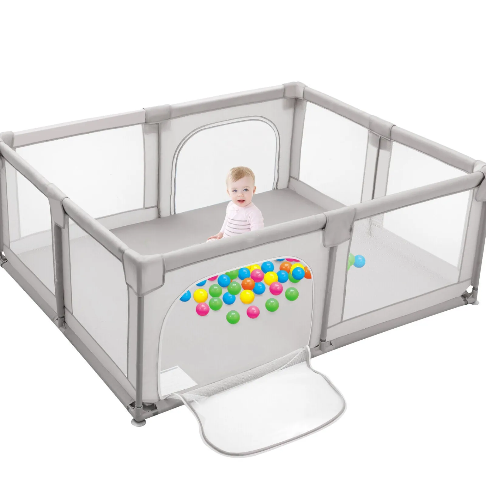 Little Helper Baby Playpens | Travel Cots & Travel Beds | XXL Baby Playpen and Ball Pool | 50 FREE balls & 4 FREE pull-up rings | 2m x 1.92m | Grey
