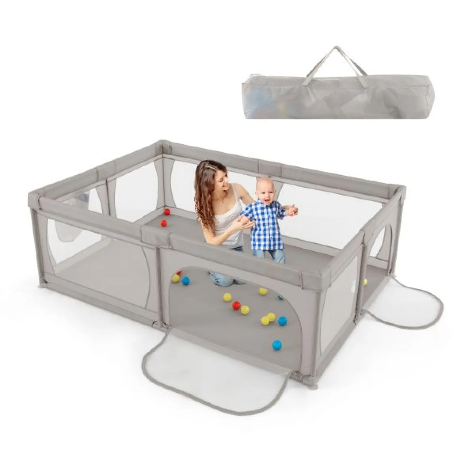 Little Helper Baby Playpens | Travel Cots & Travel Beds | XXL Baby Playpen and Ball Pool with 50 Balls & Carry Bag | Breathable Mesh Fabric | 2m x 1.5m