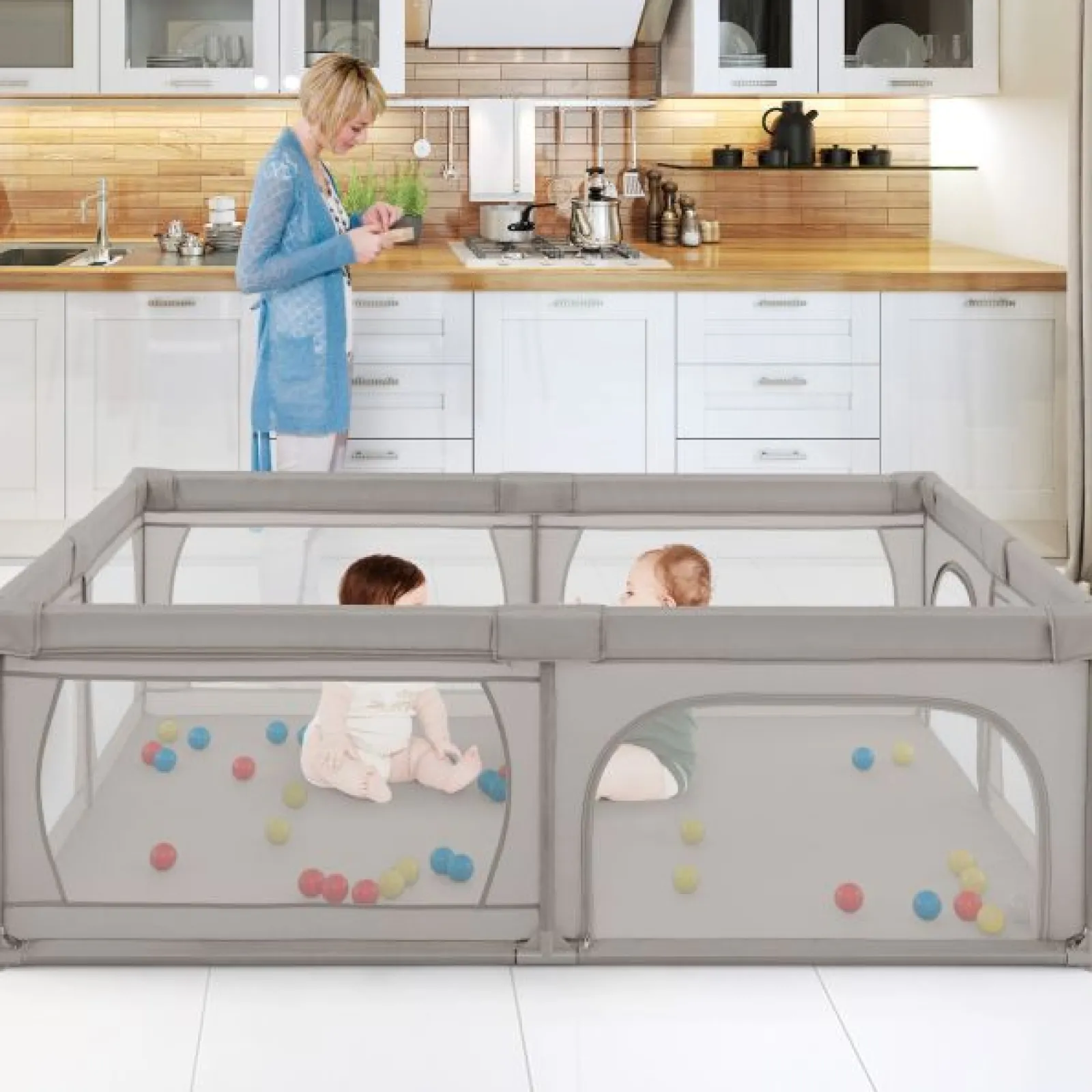 Little Helper Baby Playpens | Travel Cots & Travel Beds | XXL Baby Playpen and Ball Pool with 50 Balls & Carry Bag | Breathable Mesh Fabric | 2m x 1.5m