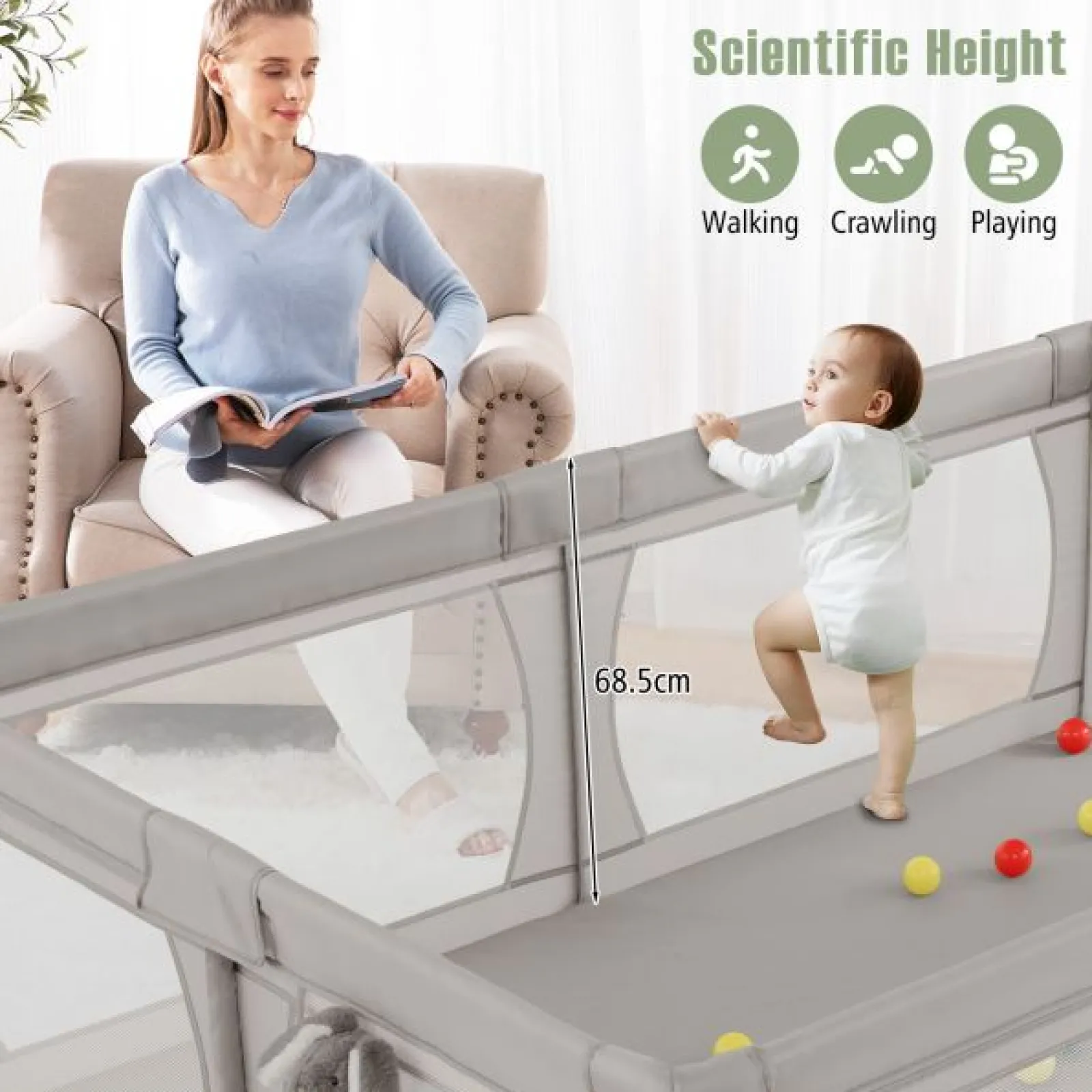 Little Helper Baby Playpens | Travel Cots & Travel Beds | XXL Baby Playpen and Ball Pool with 50 Balls & Carry Bag | Breathable Mesh Fabric | 2m x 1.5m