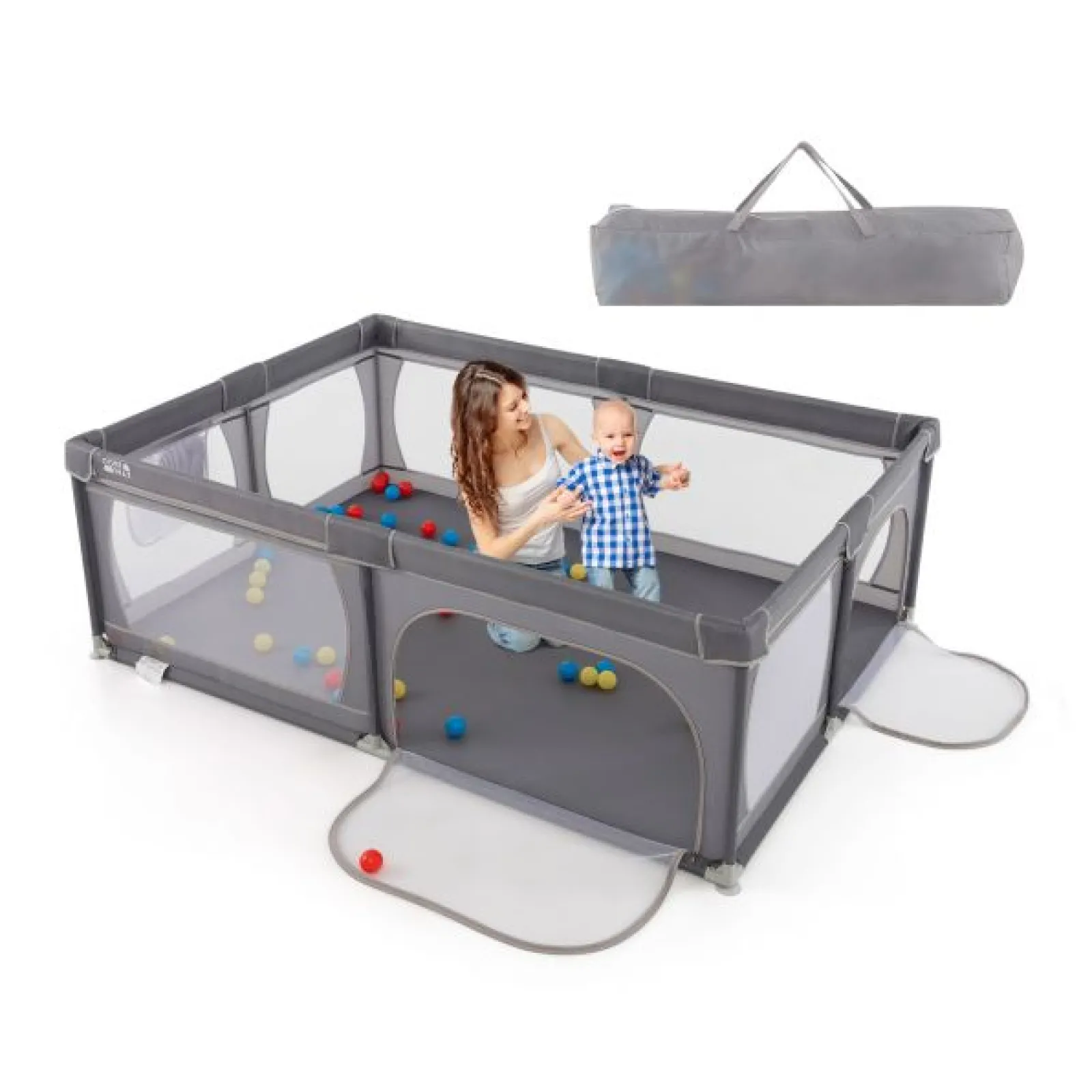 Little Helper Baby Playpens | Travel Cots & Travel Beds | XXL Baby Playpen and Ball Pool with 50 Balls & Carry Bag | Breathable Mesh Fabric | 2m x 1.5m