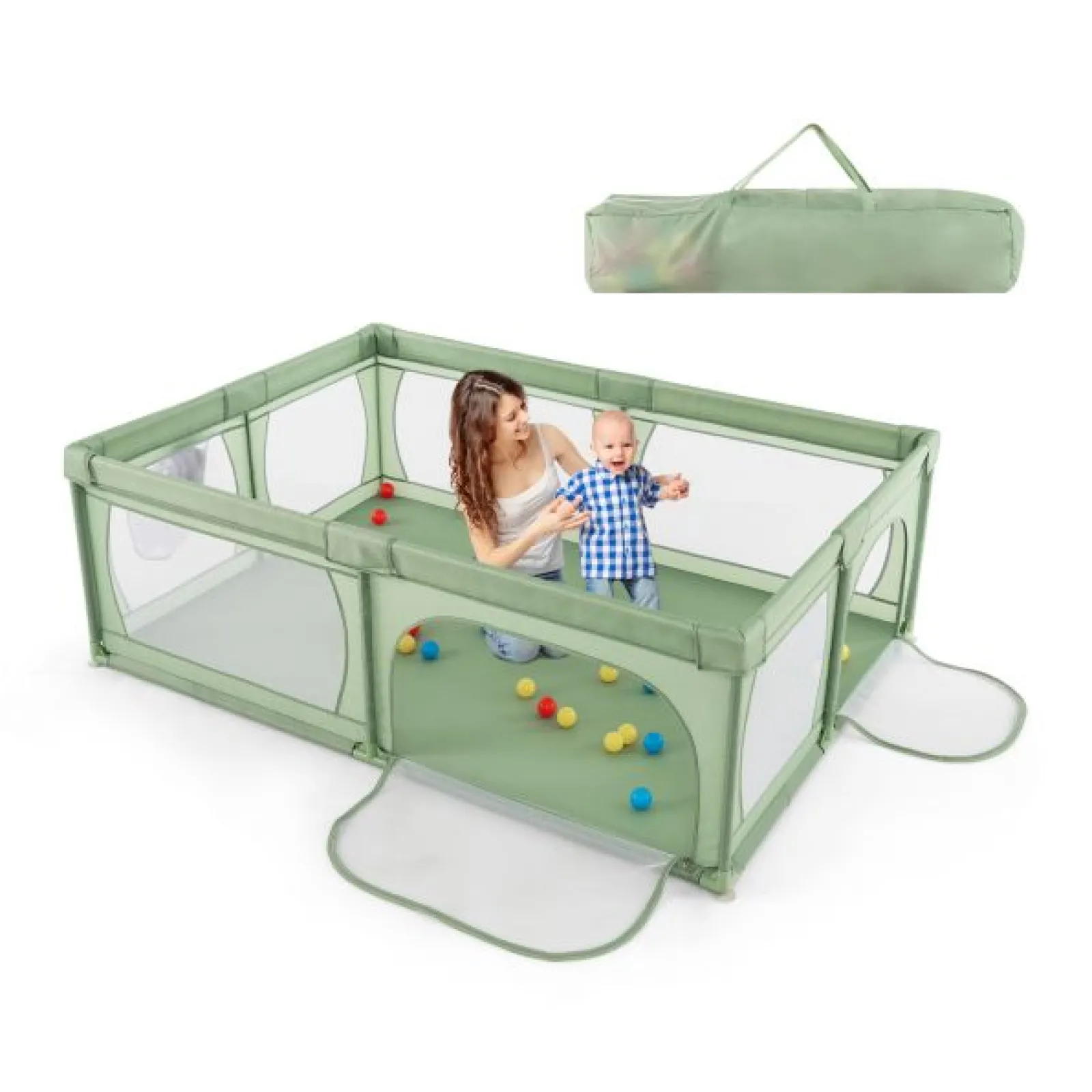 Little Helper Baby Playpens | Travel Cots & Travel Beds | XXL Baby Playpen and Ball Pool with 50 Balls & Carry Bag | Breathable Mesh Fabric | 2m x 1.5m